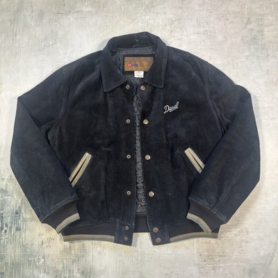 Diesel Suede Varsity-Jacke M Schwarz Genuine Leather Italien Bomber Vintage