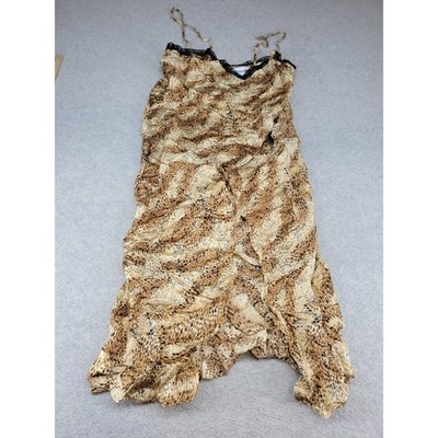 August Silk Intimates Womens Medium 100% Silk Leopard Print Lace Slip Dress Y2K