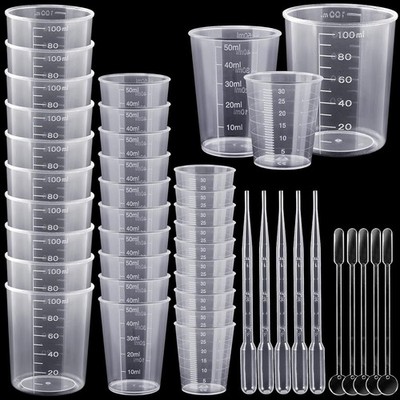 30 Stück Mehrweg Kunststoff Messbecher, 30 ml/50 ml/100 ml Harz Mischbecher, Epoxid