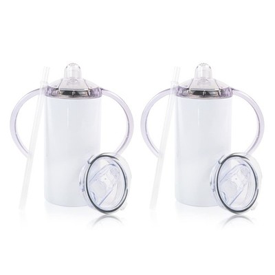 2 Pack Sublimation Blank Sippy Cup Tumblers with Handles Straight Stainless S...