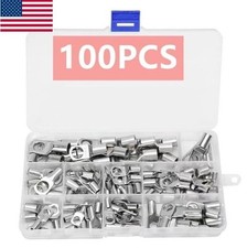 100pcs Tin-plated Copper Terminals Battery Cable Ends Lugs Ring Kit Connectors 100pcs Tin-plated Copper Terminals Battery Cable Ends Lugs Ring Kit Connectors
