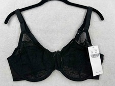 NWT Hsia Woman Black Bra Underwired Unlined Lace Hook Eye Strap Size 38D