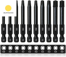 Square Screwdriver Bits, 10PCS 60Mm Square Head Impact Drill Bits Premium S2 St