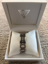 Women's Guess Silver Rectangular Dress Watch Metal Link Bracelet Vintage Style