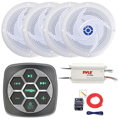Metra Marine and Bluetooth Controller, 4x 5.25'' 180W Blue LED Speakers, Amp, Kit