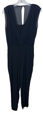 Reiss Sz 4 Black Sheer V Neck Sleeveless Jumpsuit Keyhole Back Minimalist Chic