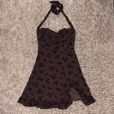 Fashion Nova Brown Floral Mini Dress Halter Tie Sweetheart Neck - Size S