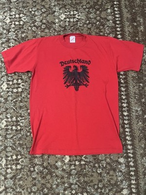 Deutschland Eagle Vintage 90s T-Shirt. Made in USA. Size Large. Red.