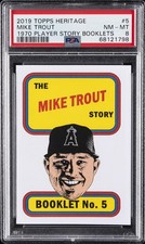 2019 TOPPS HERITAGE 1970 PLAYER STORY BOOKLETS #5 MIKE TROUT PSA 8