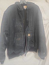 Vintage Carhartt J131 Black Hooded Mens Large Thermal Lined Duck Work Jacket USA