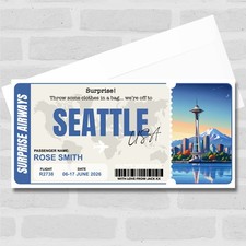 Seattle Boarding Pass Personalised Gift Voucher Surprise Trip Holiday Ticket