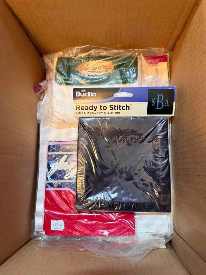 HUGE LOT  Almost 9 pounds high quality cross stitch fabric, MANY NEW IN PACKAGE! - Image 2 of 4