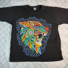 Camiseta RockDreams Gráfica Para Hombres XL Negra Huichol Jaguar Guerrero Calavera Usable Arte