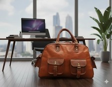 Borsone da uomo marrone in vera pelle di capra 16" bagaglio borsone palestra ...