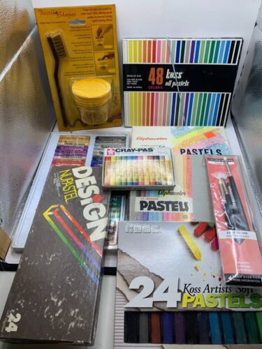Bulk Lot of Artist's Pastels & Sharpener & Blending Brushes Kit