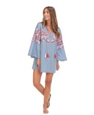 Mud Pie Embroidered Shift Dress Small Boho Tassels New Nwt Blue Orange