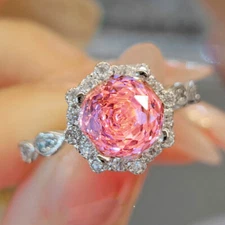 New Octagon Rose Cut Pink Topaz Gemstone Charm Women Girl Jewelry Silver Ring
