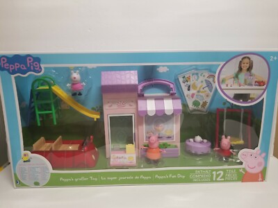 Peppa Pig Fun Day 12-pieces Bakery Little Red Car Playground + 3 Figures Playset