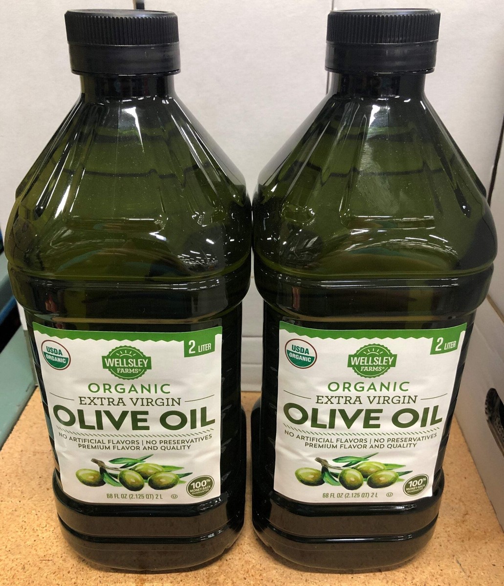2 BOTTLES Wellsley Farms Organic Extra Virgin Olive Oil 2L Bottle