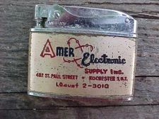 1950s 1960s AMER ELECTRONIC SUPPLY LIGHTER ROCHESTER NY CBS TUBE LOGO GC RARE