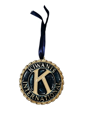 Vintage Kiwanis International Brass And Stained Glass Ornament