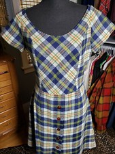 VINTAGE 60'S PLAID ALINE DRESS BUST 36"