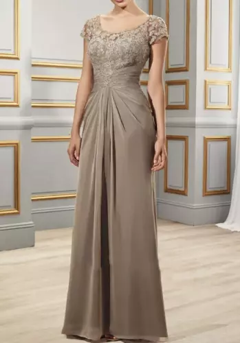 Juwel Hals plissiert Chiffon Mutter der Braut Kleider mit Applikationen Spitze - Bild 3 von 10