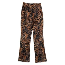 House of Sunny Womens Marble Print Flare Pants Brown Size 2 Split Hem High Rise