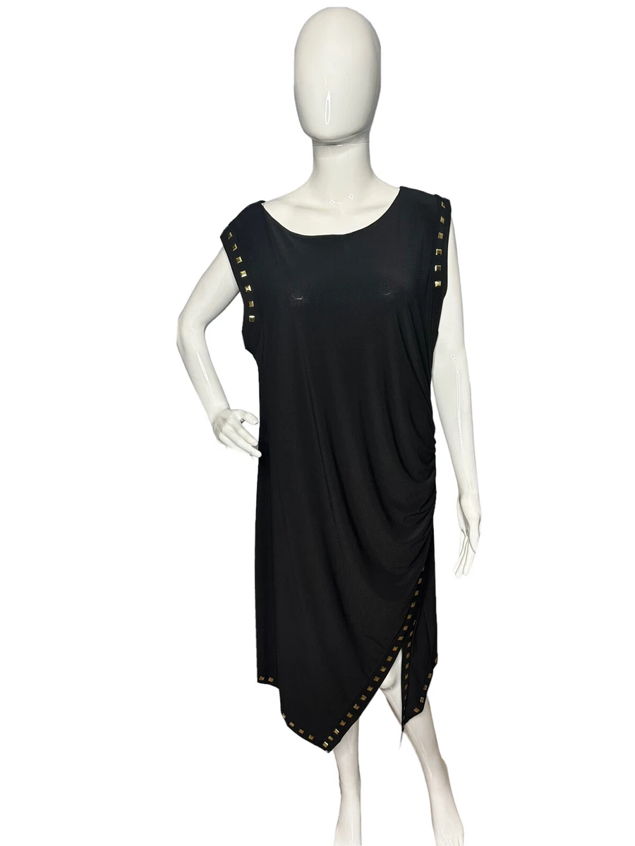 Emma Michele Jersey Knit Dress Black Gold Studs Short Sleeve Stretch Party 1X