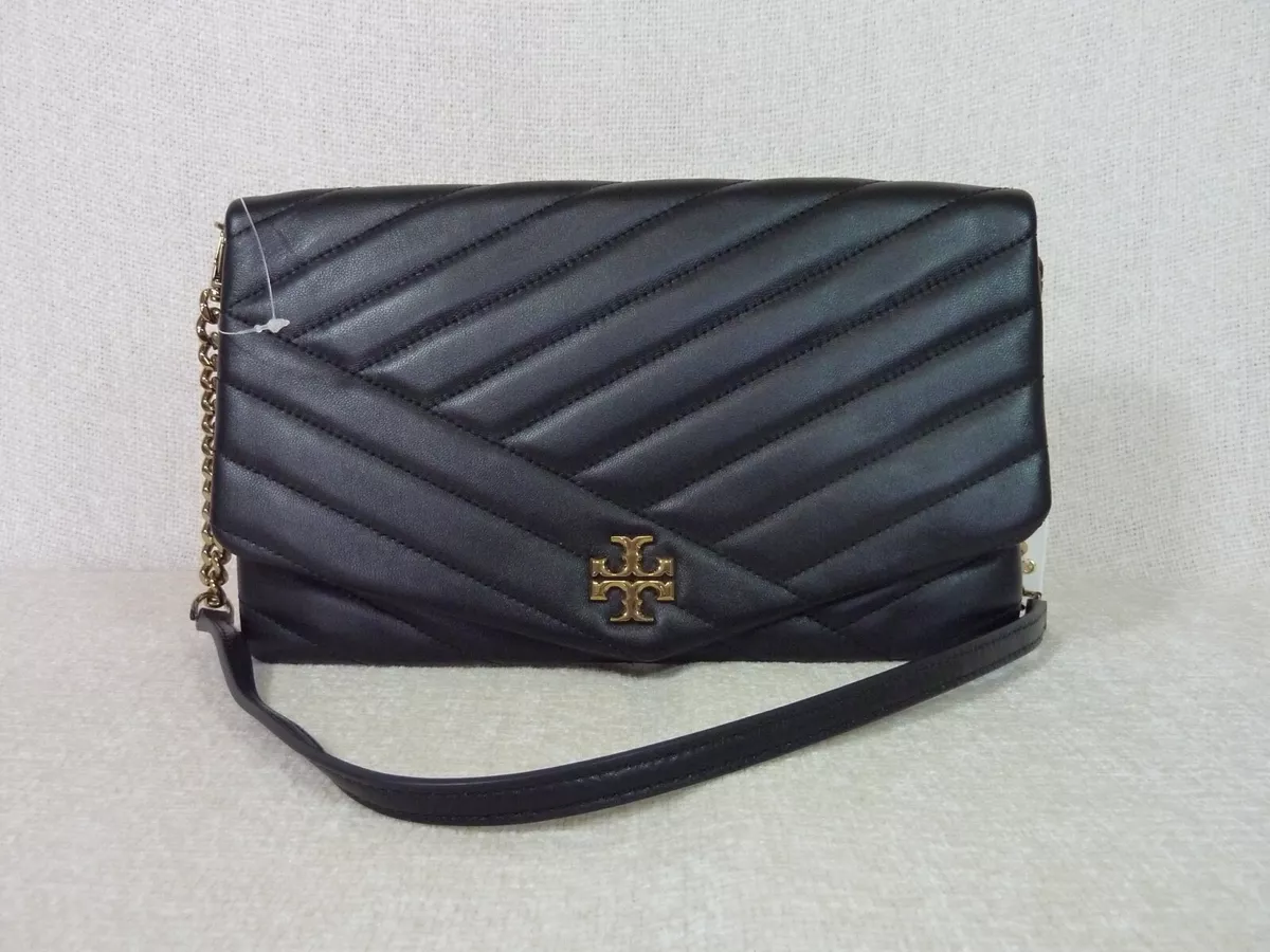 NEW Tory Burch Black Kira Chevron Clutch 328