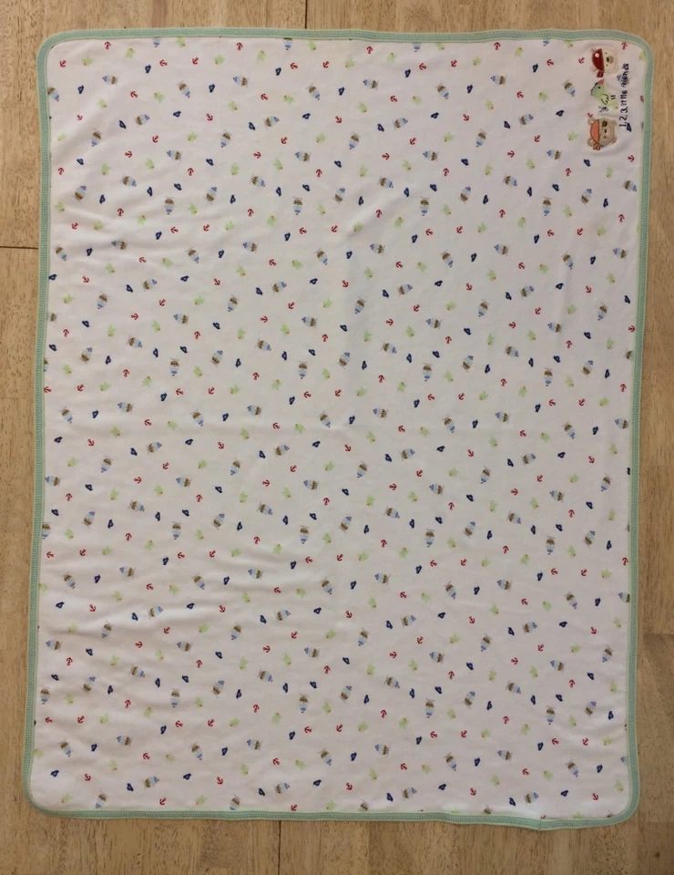 Carters Just One Year 白色蓝色婴儿毯 123 小朋友小狗海盗 — 第 3/4 张图片