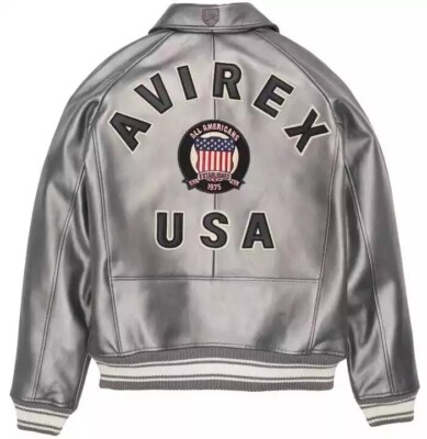 Avirex Men's Icon Pewter Metallic Limited Edition Bomber Leather Jacket