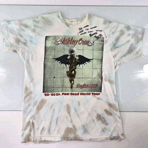 MOTLEY CRUE Shirt Mens XL Tie Dye DR. FEELGOOD World 1980s vintage concert t-shirt, vintage, size XL, single stitch, B+ condition