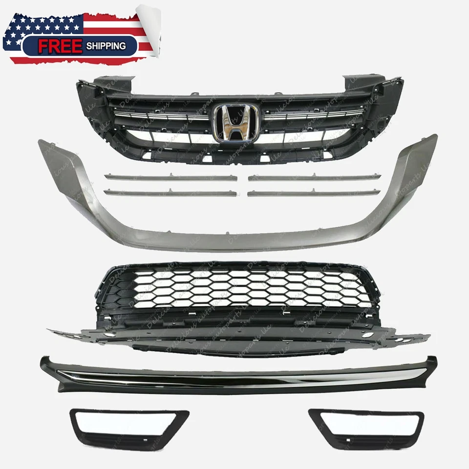 Front Grille Chrome Trim Fog Bezel Emblem Set For 2013-2015 Honda Accord (11PCS) Foto 2 de 4