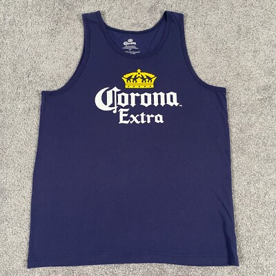 Corona Extra Shirt Mens Large Blue Tank Top Cotton Blend Beer 