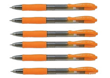 Pilot G2 Retractable Gel Ball Pen 0.7mm Fine Orange 6/Pk Office School Home