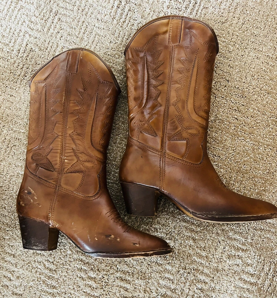 Botas de Vaquero Marrón Impermeables De Colección Talla 8 Hechas en EE. UU. Por Construcción Moldeada Foto 2 de 4