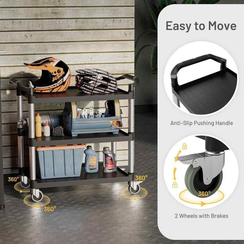 32 in. W x 16 in. D x 38 in. H Aluminum Rolling Utility Cart, Holds 165 lbs - Picture 4 of 6