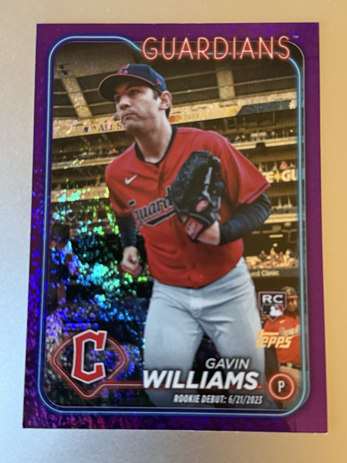 Gavin Williams RC 2024 Topps Update #US294 PURPLE FOIL 296/799 Guardians
