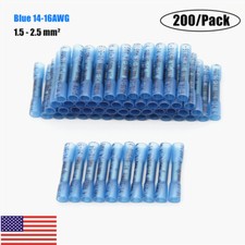 200pcs Blue AWG Heat Shrink Butt Wire Connectors Crimp Terminals 14-16 Gauge US