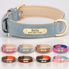 Personalized Soft Leather Dog Collar Custom Pet ID Name/Number Engraved XS-XL