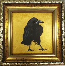 Crow oil Painting serious Bird Raven Wall Art Golden Painting Framed