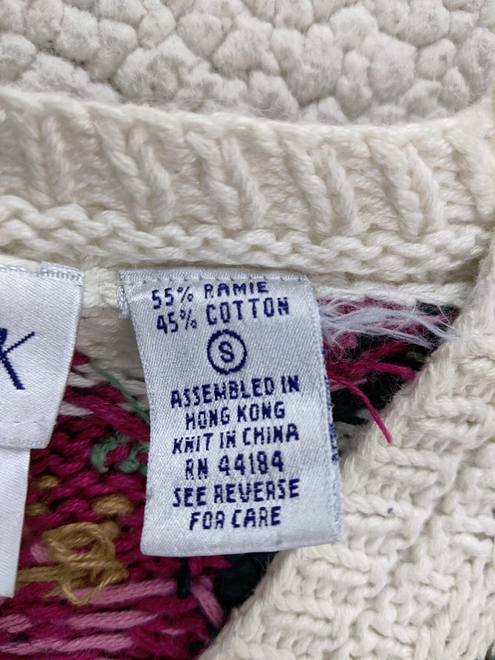 Suéter pulôver feminino Peck Peck tricô à mão S branco flor cabo malha 3D - Imagem 4 de 4