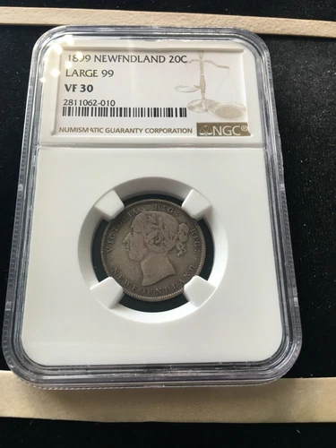 1899  Large 9's  NGC Graded Newfoundland, Silver ¢20 Cent, **VF-30** #010