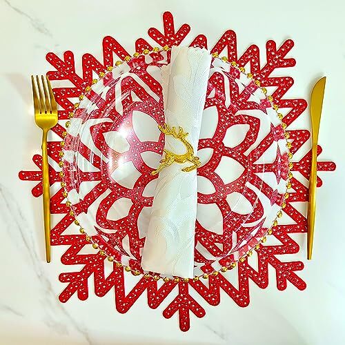 Christmas Snowflake red Dining mats, 15 inch Vinyl Placemats Placemats