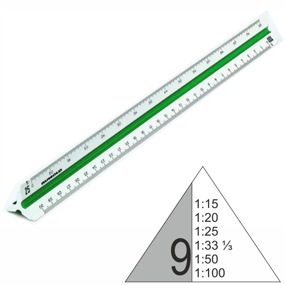 RUMOLD Dreikantmaßstab 150/9/30 Kunststoff 30cm weiß Maschinenbau 9 1:15 - 1:100