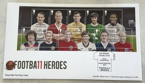 GB QEII 2013 Football Heroes RM FDC Sir Bobby Charlton Old Trafford SHS Cat £15