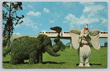 Vintage Walt Disney World Dumbo Topiary Monorail Postcard Unused