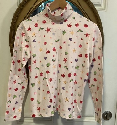 white red Christmas women's mock turtleneck size Medium 100% cotton layering