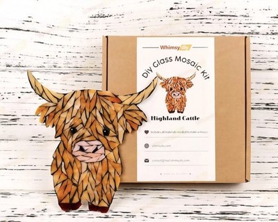 Whimsy Diy. Glass Mosaic Stained Glass Sun Catcher Kit - Highland Cow